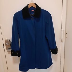 Vintage Alorna Blue Wool Coat With Velvet Trim